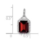 14k White Gold 9x7mm Emerald-cut Garnet and Diamond Halo Pendant - Image 3