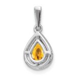 14k White Gold 7x5mm Pear Citrine and Diamond Halo Pendant - Image 4