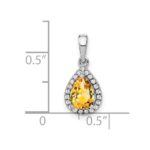14k White Gold 7x5mm Pear Citrine and Diamond Halo Pendant - Image 3