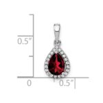 14k White Gold 7x5mm Pear Garnet and Diamond Halo Pendant - Image 3
