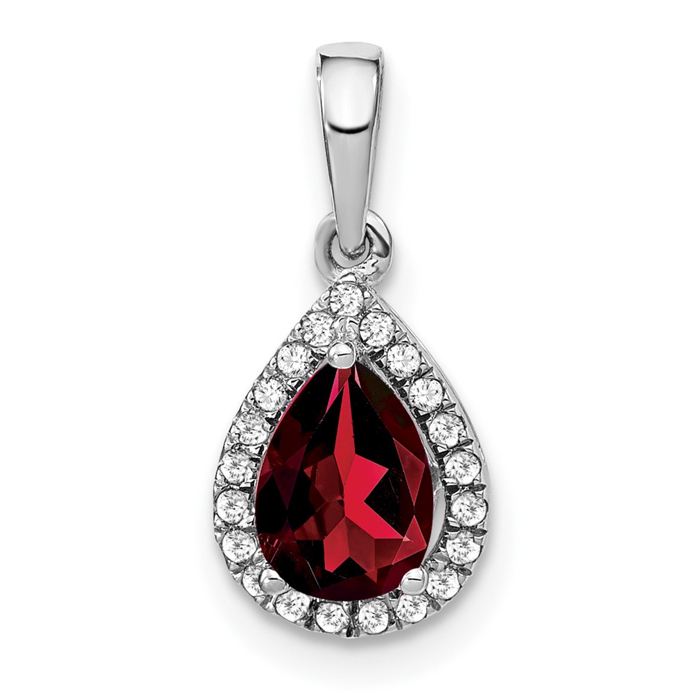 PM7052-GA-010-WA.jpg 14k White Gold 7x5mm Pear Garnet and Diamond Halo Pendant - Image 1