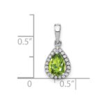 14k White Gold 7x5mm Pear Peridot and Diamond Halo Pendant - Image 3