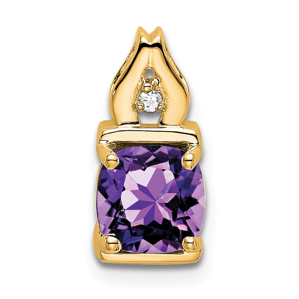 PM7054-AM-001-YA.jpg 14k 6mm Cushion Amethyst and Diamond Chain Slide - Image 1