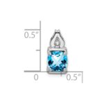 14k White Gold 6mm Cushion Blue Topaz and Diamond Chain Slide - Image 3