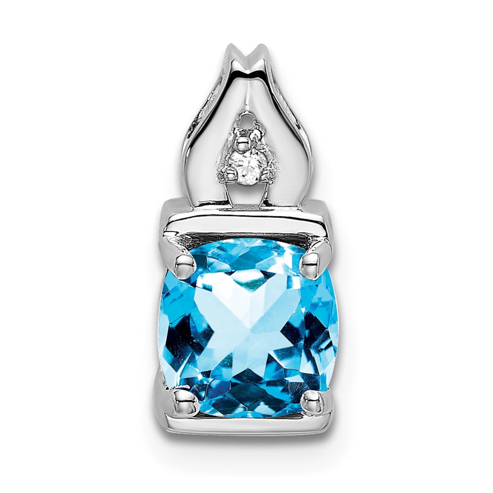 PM7054-BT-001-WA.jpg 14k White Gold 6mm Cushion Blue Topaz and Diamond Chain Slide - Image 1