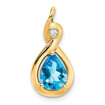 14k 8x6mm Pear Blue Topaz and Diamond Chain Slide