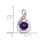 14k White Gold 6mm Round Amethyst and Diamond Chain Slide - Image 3