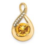14k 6mm Round Citrine and Diamond Chain Slide