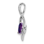 14k White Gold 6.5mm Round Amethyst and Diamond Fancy Pendant - Image 2