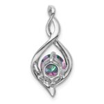 14k White Gold 6mm Round Mystic Fire Topaz and Diamond Pendant - Image 4
