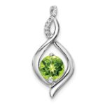 14k White Gold 6.5mm Round Peridot and Diamond Fancy Pendant