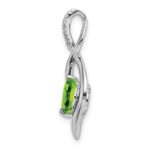 14k White Gold 6.5mm Round Peridot and Diamond Fancy Pendant - Image 2