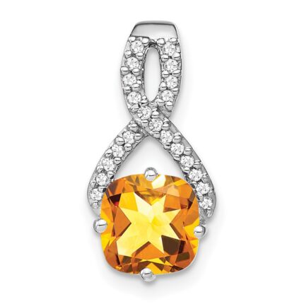 14k White Gold 7mm Cushion Citrine and Diamond Chain Slide