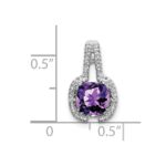 14k White Gold 6mm Cushion Amethyst and Diamond Pendant - Image 3