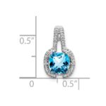 14k White Gold 6mm Cushion Blue Topaz and Diamond Pendant - Image 3