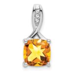 14k White Gold 8mm Cushion Citrine and Diamond Chain Slide