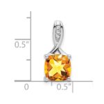 14k White Gold 8mm Cushion Citrine and Diamond Chain Slide - Image 3