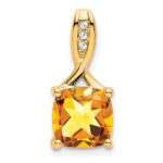 14k 8mm Cushion Citrine and Diamond Chain Slide