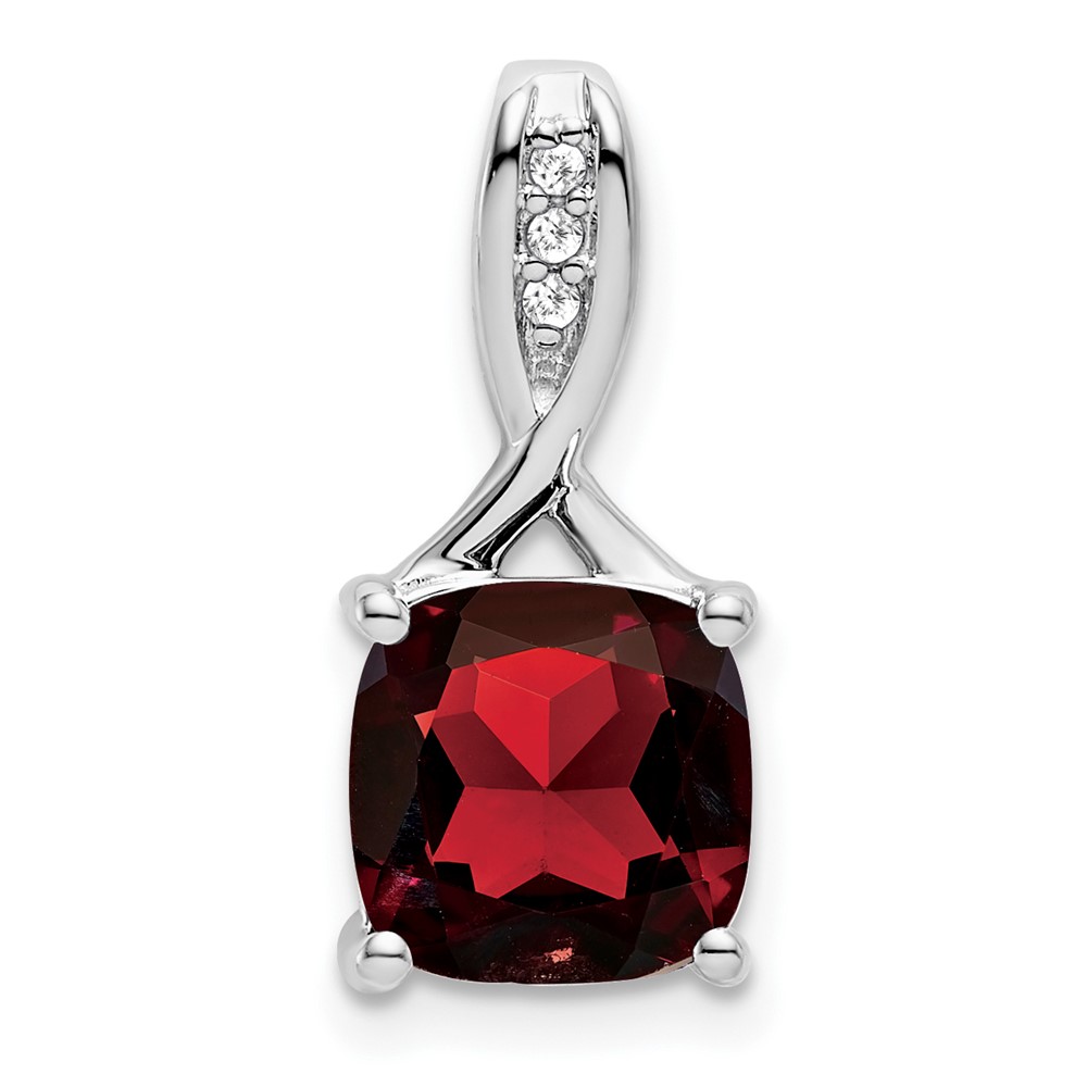 PM7062-GA-002-WA.jpg 14k White Gold 8mm Cushion Garnet and Diamond Chain Slide - Image 1