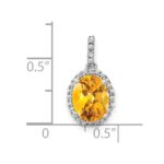 14k White Gold 9x7mm Oval Citrine and Diamond Halo Pendant - Image 3
