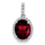 14k White Gold 9x7mm Oval Garnet and Diamond Halo Pendant