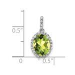 14k White Gold 9x7mm Oval Peridot and Diamond Halo Pendant - Image 3