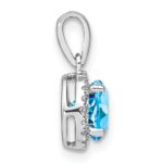 14k White Gold 6.5mm Round Blue Topaz and Diamond Halo Pendant - Image 2