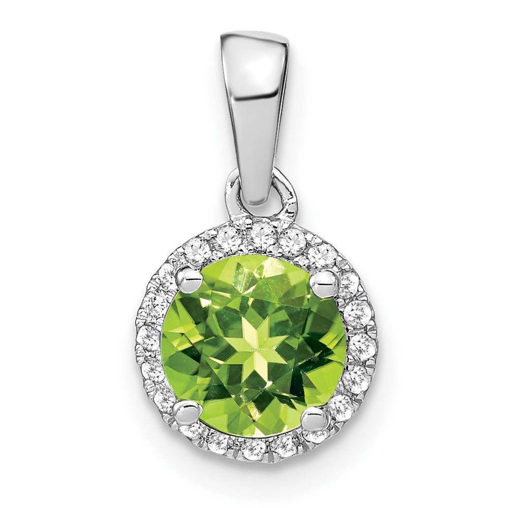 PM7068-PE-010-WA.jpg 14k White Gold 6.5mm Round Peridot and Diamond Halo Pendant - Image 1