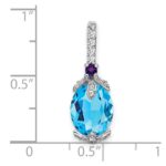 14k White Gold 10x8mm Oval Blue Topaz/Amethyst/Diamond Pendant - Image 3