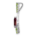 14k White Gold 8x5mm Pear Garnet and Peridot Pendant - Image 2