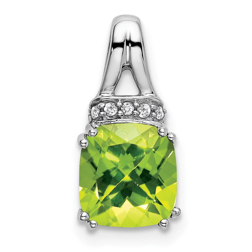 PM7074-PE-004-WA.jpg 14k White Gold 7mm Cushion Peridot and Diamond Chain Slide - Image 1