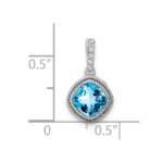 10k White Gold Cushion Blue Topaz and Diamond Pendant - Image 2