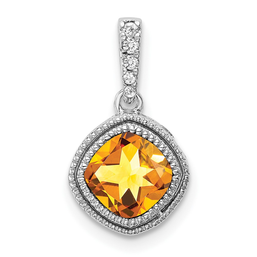 PM7092-CI-021-1WA.jpg 10k White Gold Cushion Citrine and Diamond Pendant - Image 1