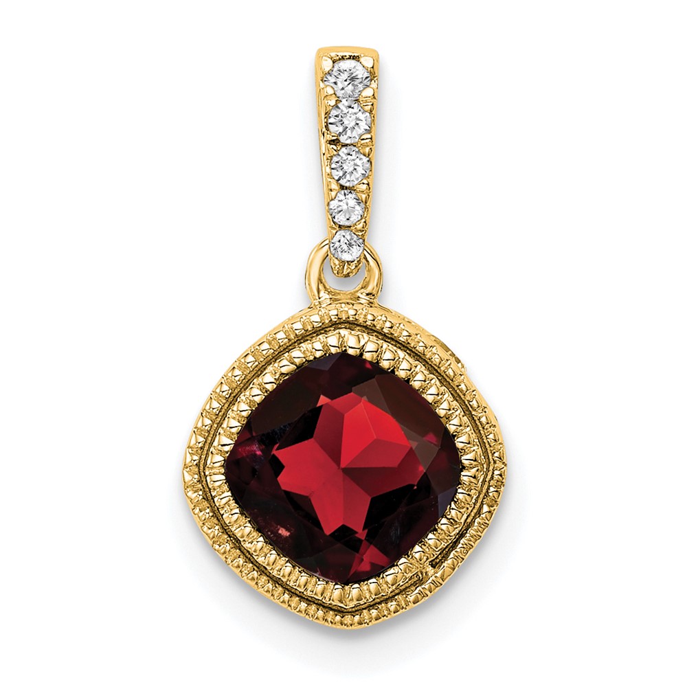 PM7092-GA-021-YA.jpg 14k 6mm Cushion Garnet and Diamond Pendant - Image 1