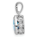 14k White Gold 7x5mm Pear Blue Topaz and Diamond Pendant - Image 2