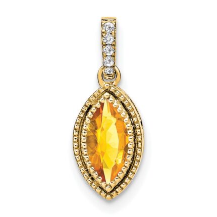 14k 8x4mm Marquise Citrine and Diamond Pendant