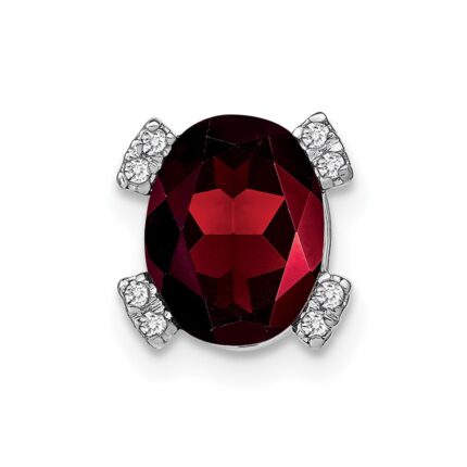 14k White Gold 9x7mm Oval Garnet and Diamond Chain Slide