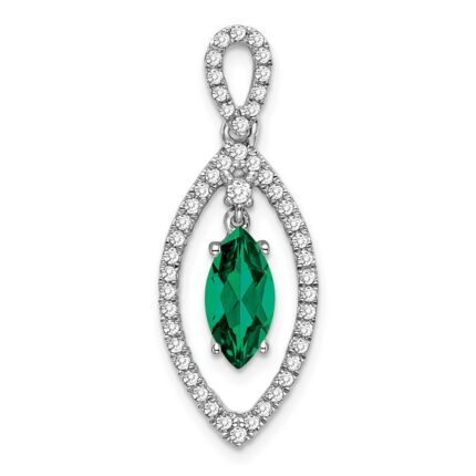 14k White Gold 1/3 carat Lab Grown Diamond VS/SI+ G+ and Lab Created Emerald Chain Slide Pendant
