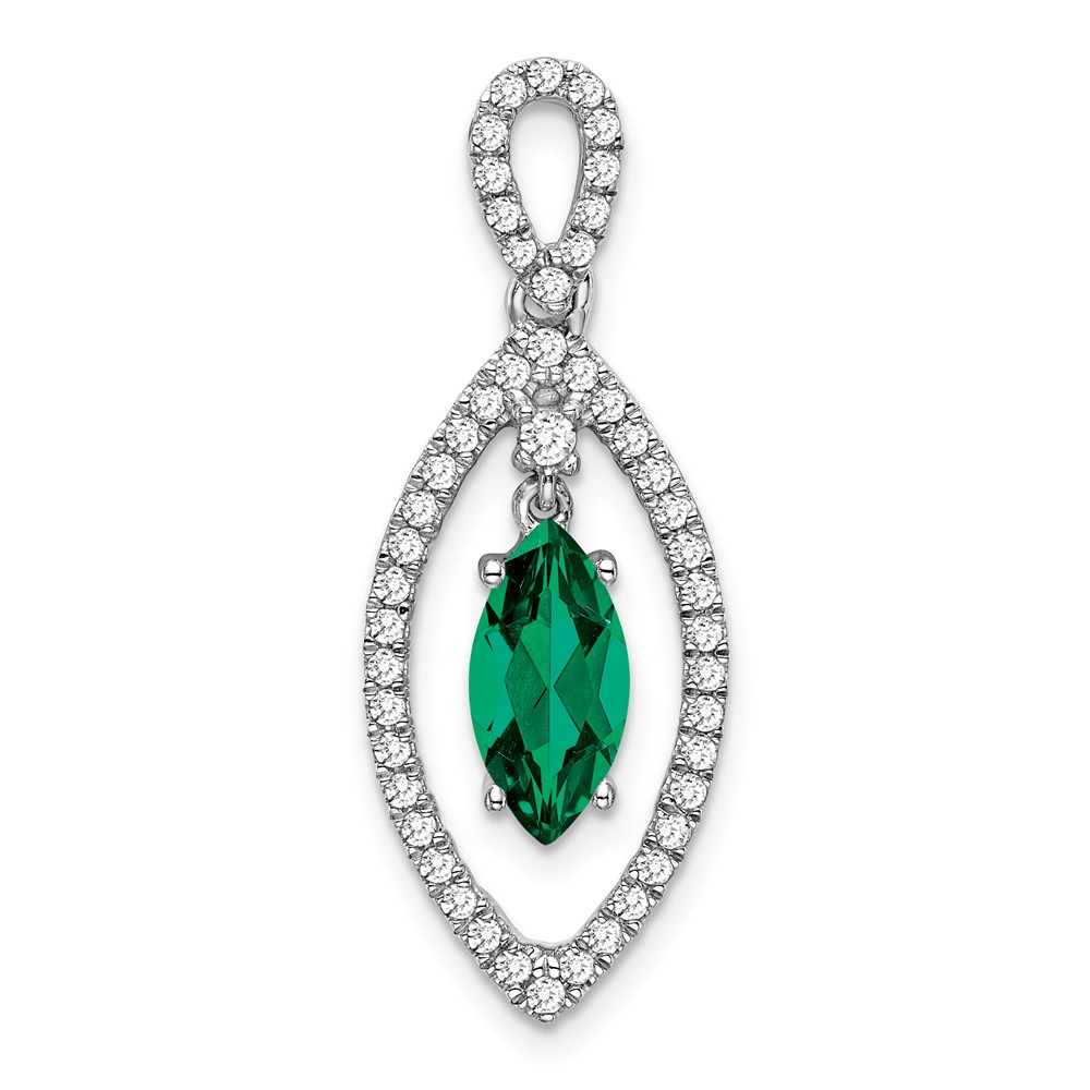 PM7110-CEM-031-WAA.jpg 14k White Gold 1/3 carat Lab Grown Diamond VS/SI+ G+ and Lab Created Emerald Chain Slide Pendant - Image 1