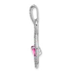 14k White Gold Round Lab Created Pink Sapphire and Diamond Chain Slide - Image 2