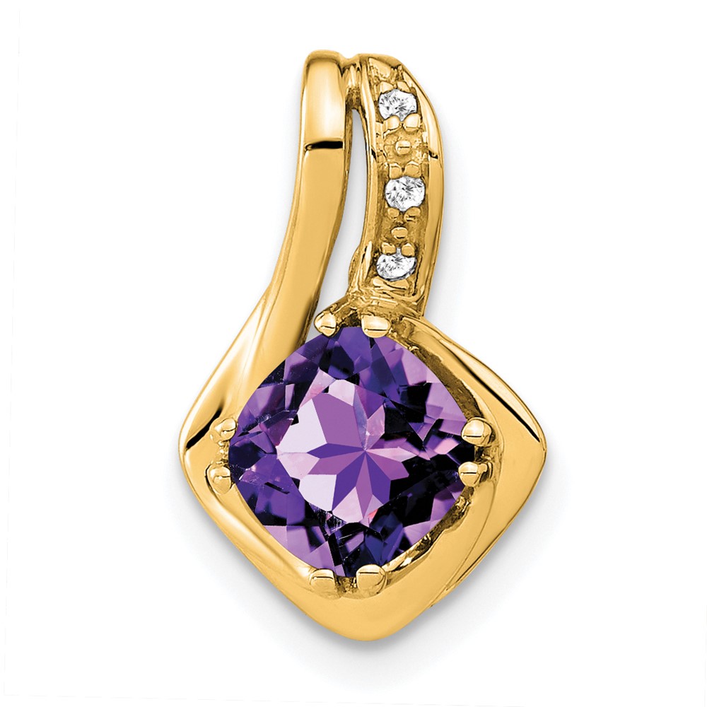 PM7117-AM-002-YA.jpg 14k 6.4mm Cushion Amethyst and Diamond Chain Slide - Image 1