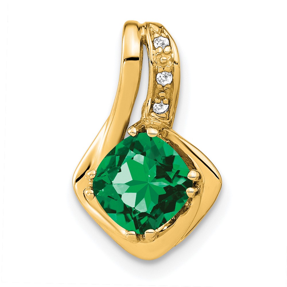 PM7117-EM-002-YA.jpg 14k Cushion Lab Created Emerald and Diamond Chain Slide - Image 1