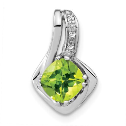 14k White Gold 6.4mm Cushion Peridot and Diamond Chain Slide