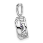 14k White Gold 4.5mm Round Moving Vibrant Amethyst and Diamond Pendant - Image 2