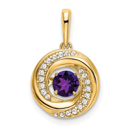 14k 4.5mm Round Moving Vibrant Amethyst and Diamond Pendant