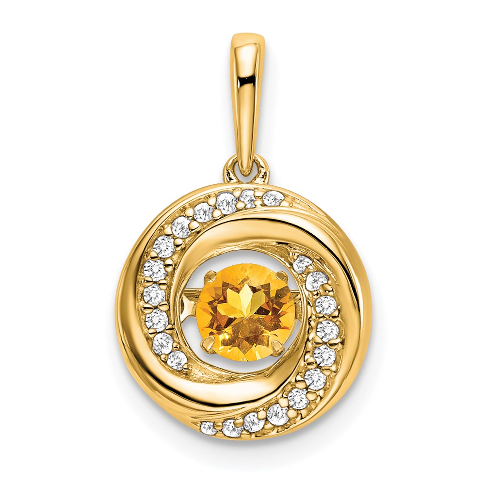PM7143-CI-011-YA.jpg 14k 4.5mm Round Moving Vibrant Citrine and Diamond Pendant - Image 1