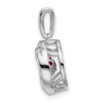 14k White Gold 4.5mm Round Moving Vibrant Garnet and Diamond Pendant - Image 2