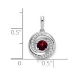14k White Gold 4.5mm Round Moving Vibrant Garnet and Diamond Pendant - Image 3