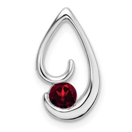 14k White Gold 4mm Round Garnet Teardrop Chain Slide