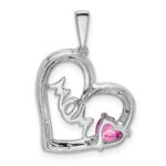 14k White Gold Pink Sapphire and Diamond MOM Heart Pendant - Image 4
